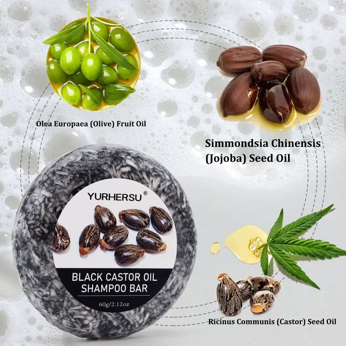 Barre de shampoing et après-shampooing 2 en 1 au ricin noir de 60 g