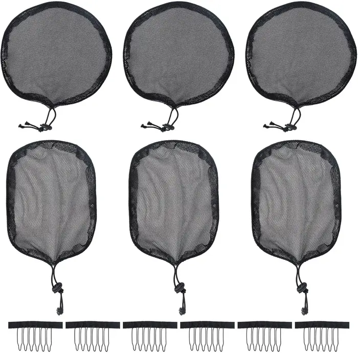 Filet de tissage noir, 5 pièces, cordon élastique, queue de cheval avec 3 Clips en maille pour la fa