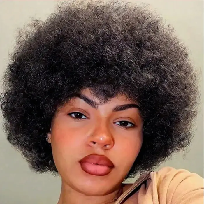 Perruque Afro crépue bouclée vague 150% densité 6 pouces coupe lutin