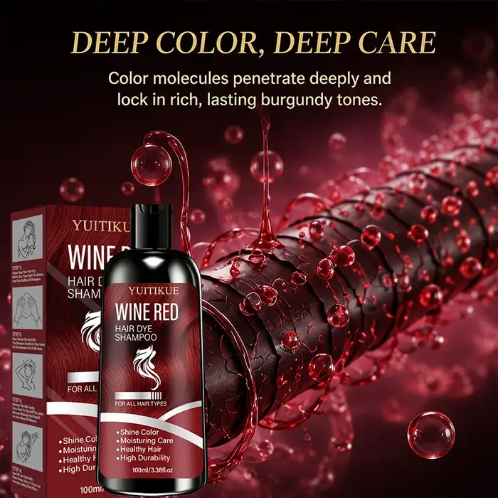 Shampooing colorant pour cheveux rouge vin, 100ml, couleur longue durée, soin hydratant pour les cheveux, shampooing colorant doux adapté à tous les types de cheveux