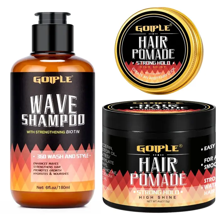 GOIPLE 180ml shampooing ondulé nettoyage en profondeur ou 113g 360 Style pommade pour cheveux haute brillance forte tenue contrôle des couches crème de cire ondulée pour hommes