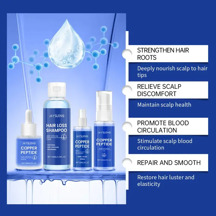 Sérum de croissance des cheveux, Peptides de cuivre, traitement du cuir chevelu, réparation, endommagé, crépus, nourrit, brillance douce, lissage, shampoing fortifiant
