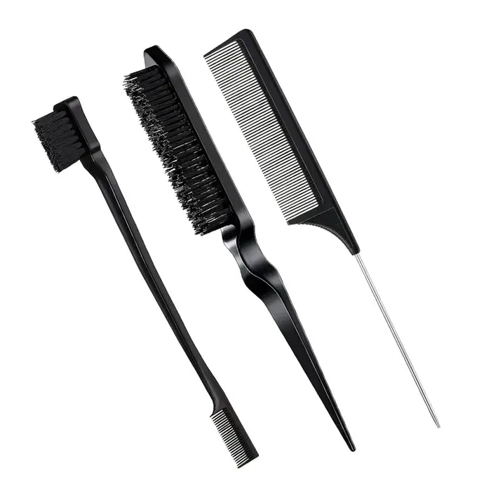 Ensemble de peignes de coiffure 3 pièces avec brosse à cheveux à triple déchirure, brosse de bord de