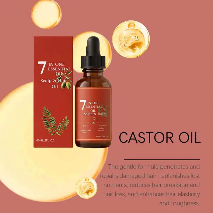 1-5X 60ml Huile essentielle 7-en-1 pour le cuir chevelu et les cheveux – Traitement nourrissant