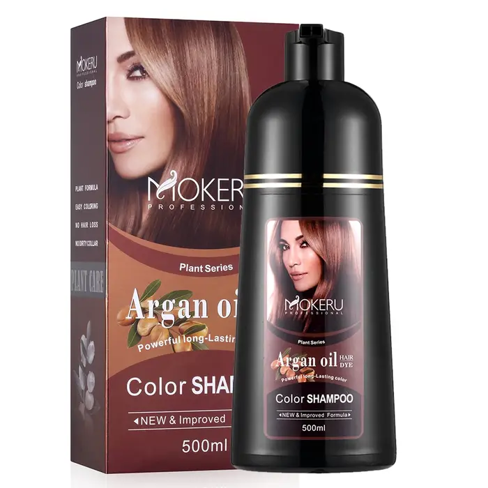 Mokeru 500ml huile d'argan Essence naturel longue durée brun foncé Permanent teinture pour cheveux gris femmes