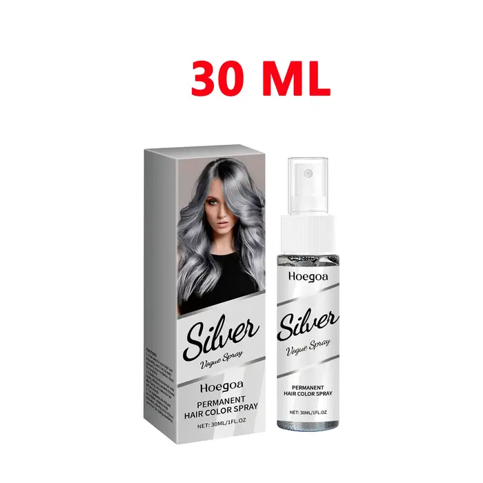 Spray de coloration temporaire gris argenté pour couvrir les cheveux