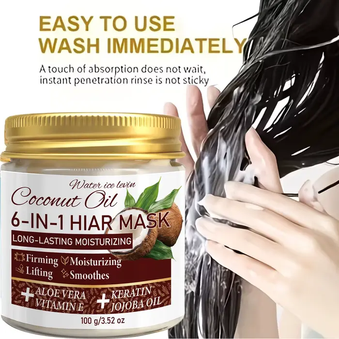 Masque capillaire à la noix de coco 6-en-1 avec kératine et huile de jojoba