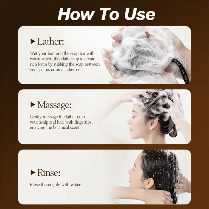 Savon Shampoing Noir Couvrant les Cheveux Gris, Savon Shampoing Bio aux Herbes pour Assombrir les Cheveux, Soin Réparateur pour Cheveux Secs et Abîmés