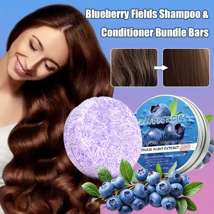 Pack Shampoing et Après-Shampoing Solides à la Myrtille pour Cheveux Fins et Frisés