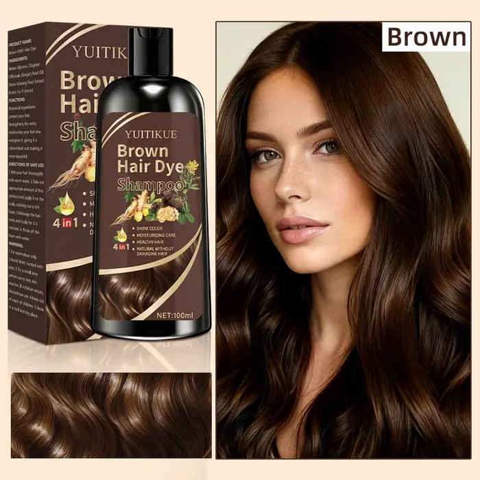 YUITIKUE Shampooing colorant pour cheveux bruns 100 ml - Formule végétale 4 en 1
