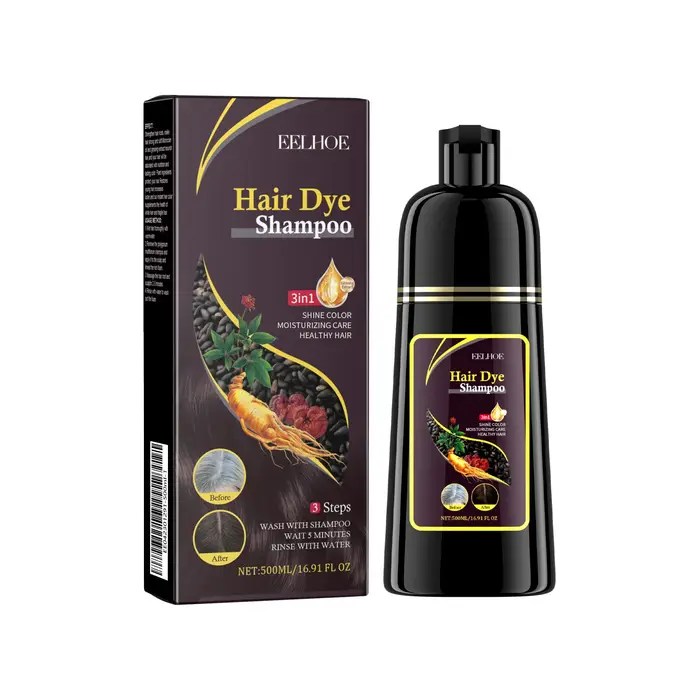 EELHOE shampooing de teinture pour cheveux noirs 3 en 1 croissance propre
