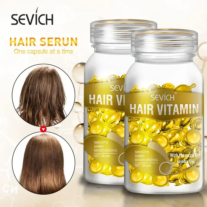 Sevich 3PCS/SET Kit de Capsules de Vitamines Capillaires à l'Huile de Kératine Complexe – Huile Capillaire Marocaine pour Soin et Réparation des Cheveux Abîmés – Sérum Traitant Lissant
