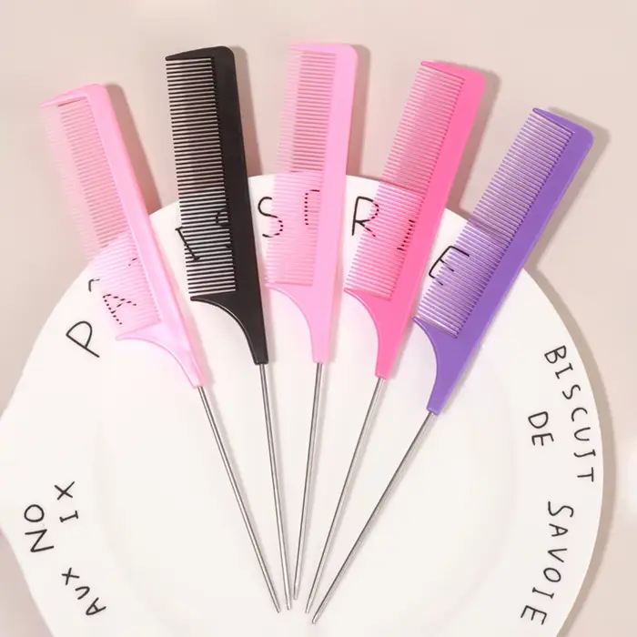 Peigne professionnel à queue pointue pour salon de coiffure, en acier inoxydable, antistatique, pour