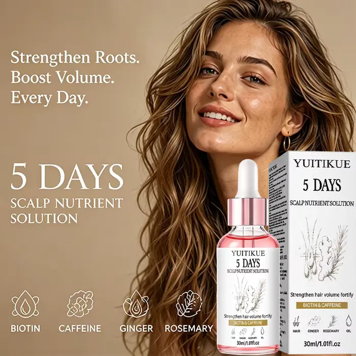 Sérum nutritif pour le cuir chevelu à la biotine et à la caféine 30ml YUITIKUE Gingembre Romarin Nourrit le cuir chevelu Renforce le volume des cheveux Essence de soin capillaire quotidienne