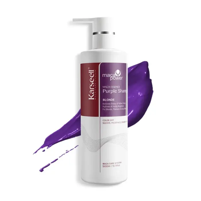 Shampoing professionnel violet Karseell, 500ml, neutralise les tons de laiton et de jaune pour cheve