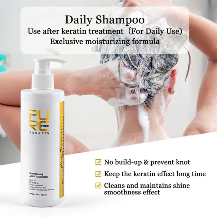 PURC Shampoing Quotidien Traitement de Nettoyage du Cuir chevelu Shampooing Post-Astraightenant à la Kératine 300 ml