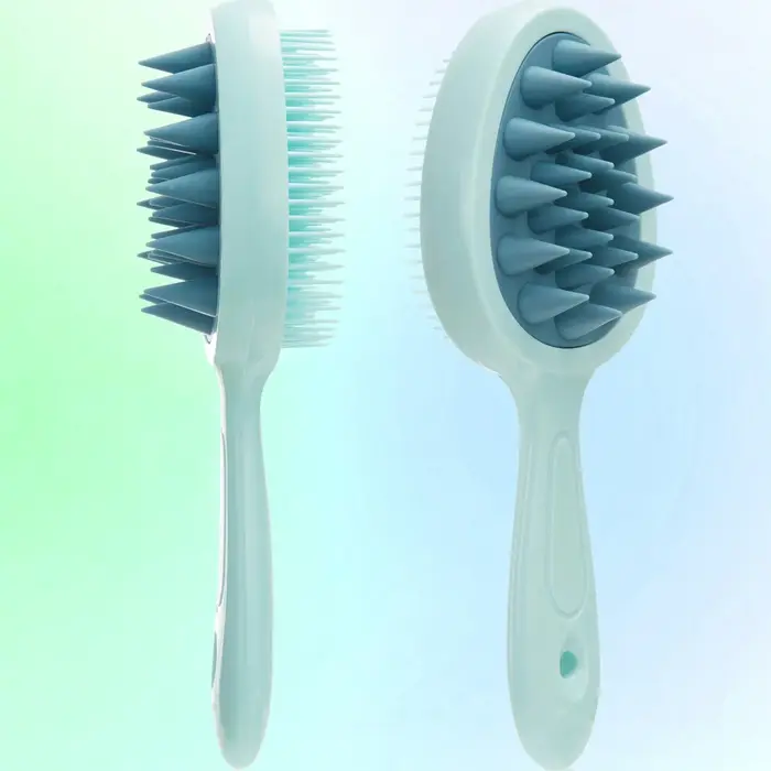 Brosse de massage du cuir chevelu à double denture et manche long en silicone pour un nettoyage en p