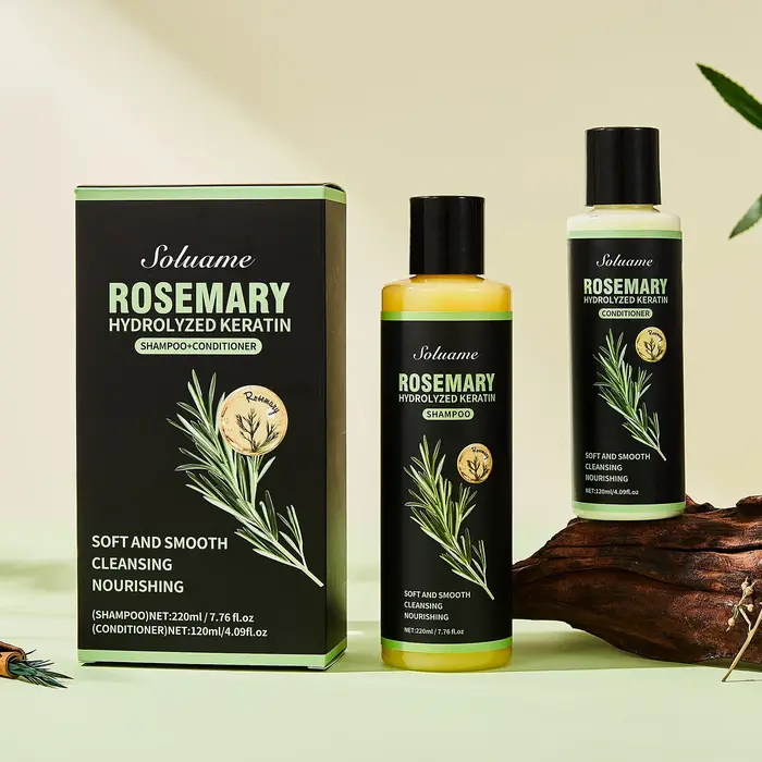 Ensemble Shampooing et Après-Shampooing à la Kératine Hydrolysée de Romarin pour Cheveux Abîmés, Soi