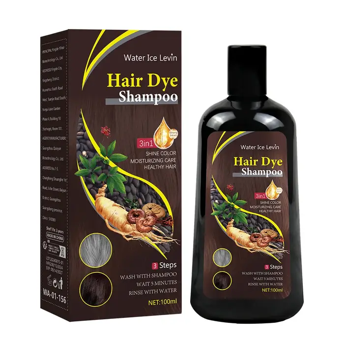 Shampoing 3 en 1 pour cheveux bruns, 100ml, fait instantanément des cheveux de blanc à brun, manchon