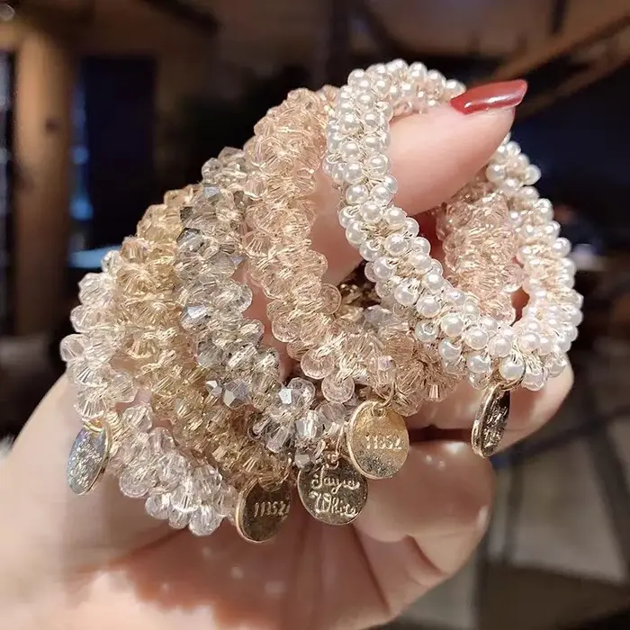 Chouchous élastiques en perles de cristal pour femmes, accessoires pour cheveux, porte-queue de chev
