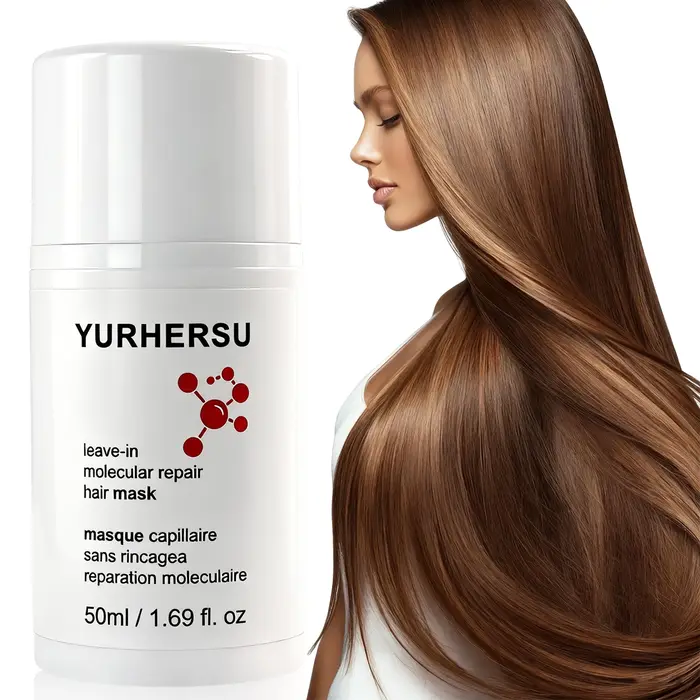 Masque capillaire réparateur moléculaire sans rinçage à la kératine et aux peptides, rétablit les li