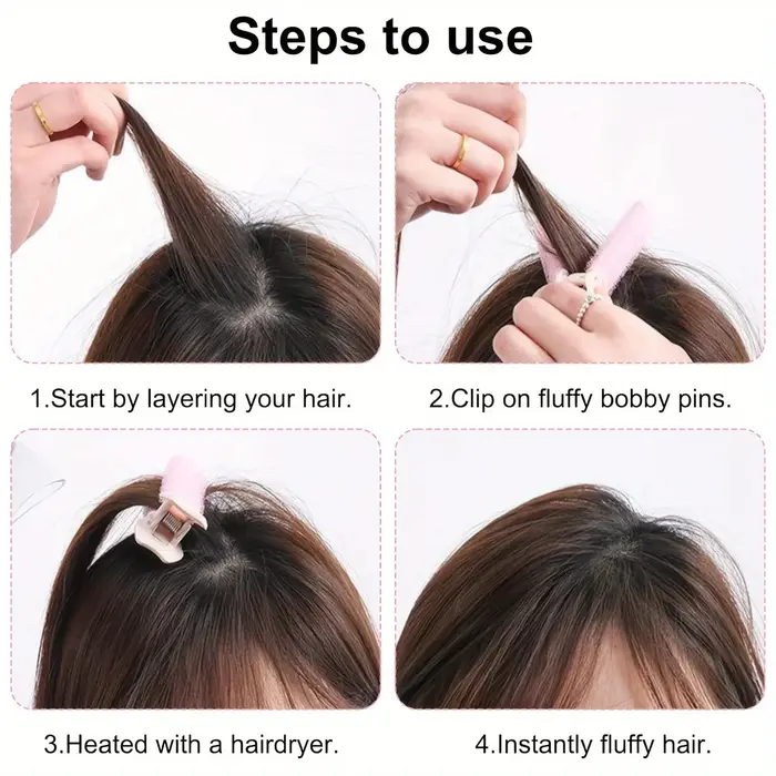 4 pinces à cheveux rondes élégantes, racines de cheveux colorées améliorent un bigoudi moelleux, rehausseur de coiffure instantané