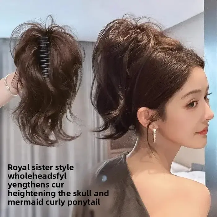 Extensions capillaires synthétiques courtes et bouclées pour femmes, postiche queue de cheval à Clip