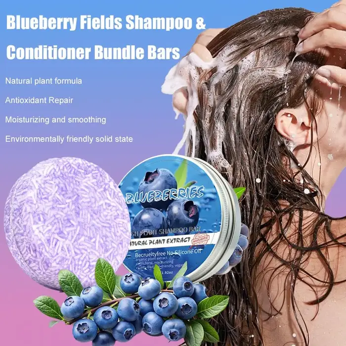Pack Shampoing et Après-Shampoing Solides à la Myrtille pour Cheveux Fins et Frisés