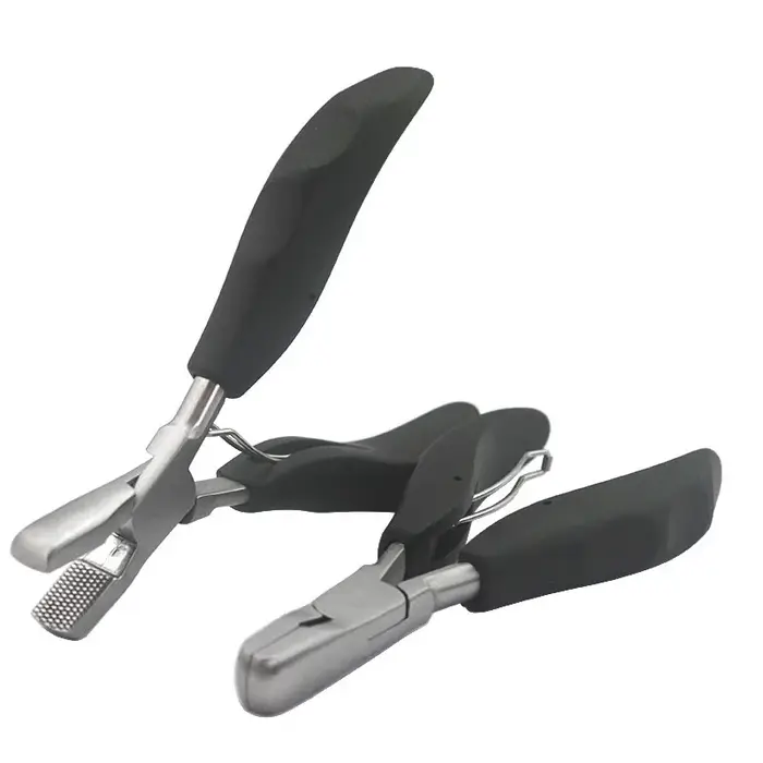 Pince noire de forme plate avec petites rainures, pince d'extension de cheveux pré-collée, 1 pièce