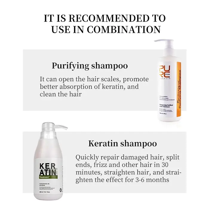PURC – shampooing purifiant, 300ml, après-shampoing pour lisser les cheveux, traitement à la kératin
