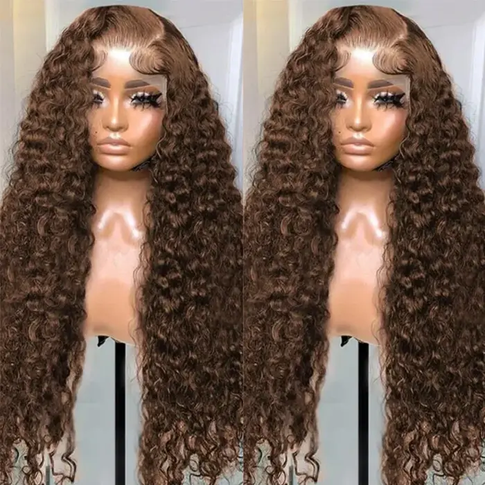 Perruque frontale vague profonde 13x6 Hd dentelle 30 pouces brun chocolat 13x4 bouclés dentelle avan