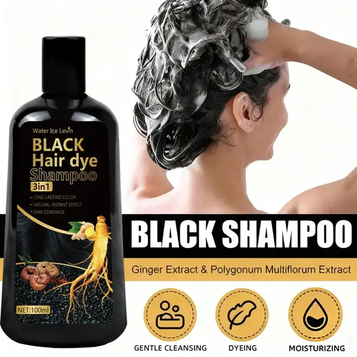 Shampooing colorant pour cheveux noirs au gingembre et biotine 3 en 1