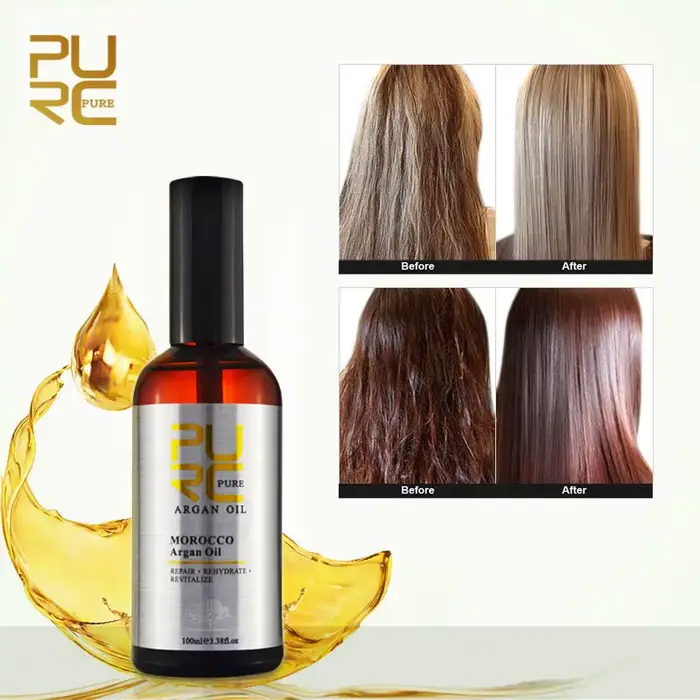 PURC – huile d'argan marocaine, traitement lissant pour cheveux, réparation des frisottis endommagés, produits de soins capillaires pour femmes, 100ml