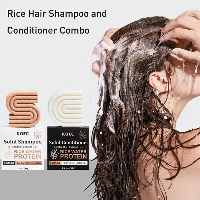 Savon Solide Shampooing et Après-Shampooing au Riz Naturel Bio – Renforce les Racines des Cheveux
