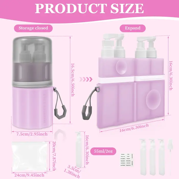 Bouteille distributrice d'émulsion 4 en 1, conteneur portable rechargeable et étanche avec étiquettes, bouteille distributrice de voyage pour shampoing