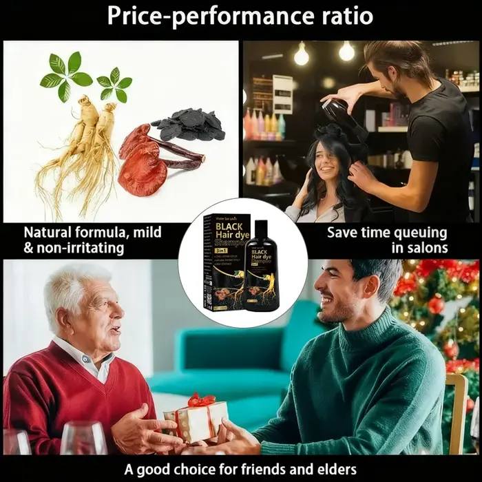 Shampooing colorant pour cheveux noirs au gingembre et biotine 3 en 1