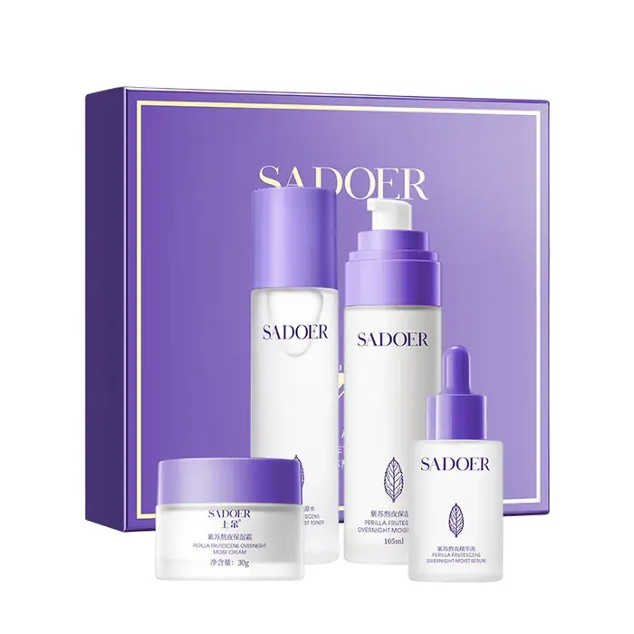 Ensemble de soin de nuit à la perilla en quatre pièces pour hydrater, nourrir et améliorer le teint 