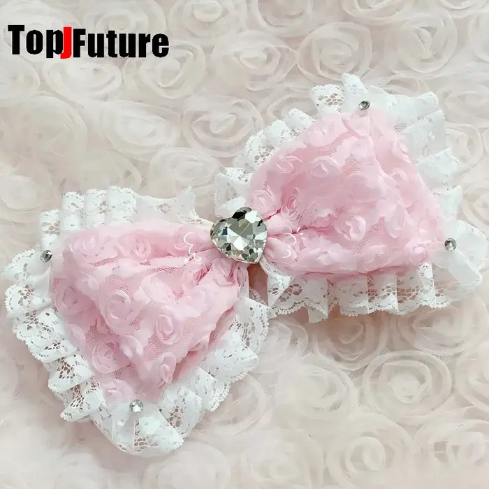 Barrettes à cheveux style Hime Y2K, nœud en dentelle rose à volants, accessoires de coiffure Hime gyaru, barrettes pour filles subculture, coiffure Luolita