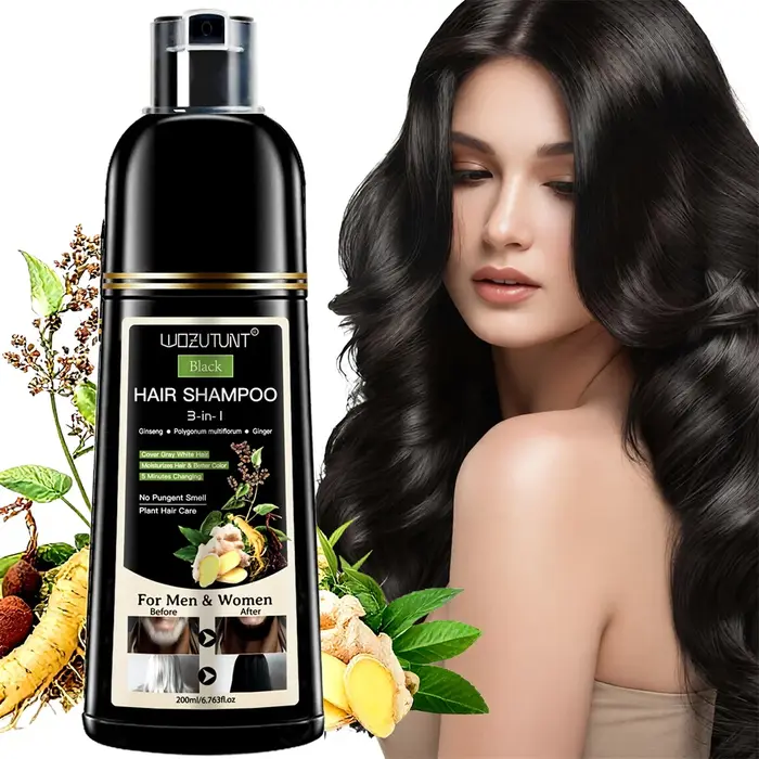Shampoing 3 en 1 à base de plantes naturelles, 200ml, noir, marron foncé, couverture grise, nourrissant en profondeur, crème de coloration rapide pour femmes et hommes