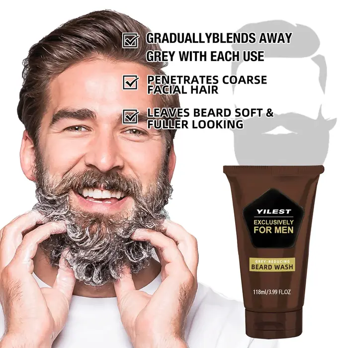 Shampoo colorant permanent pour barbe pour hommes - Couvre les poils blancs et gris