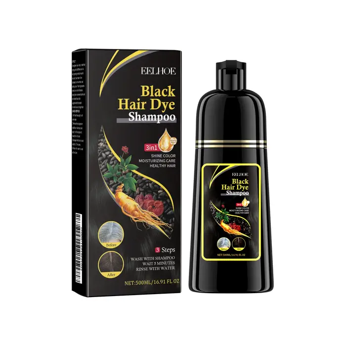 EELHOE shampooing de teinture pour cheveux noirs 3 en 1 croissance propre