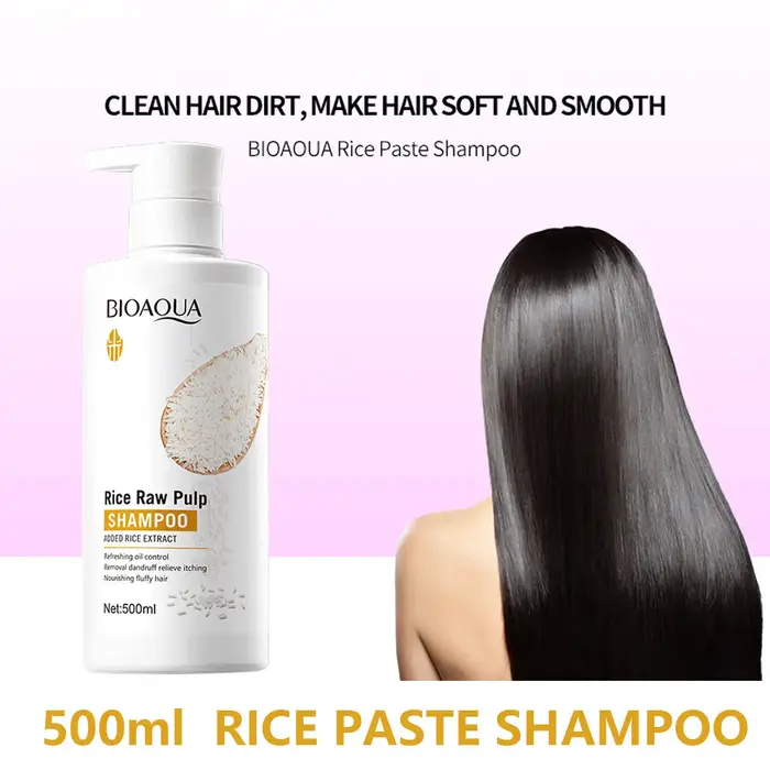 Shampooing à la pulpe de riz crue 500 ml, rafraîchissant, régulateur de sébum, nourrissant, pour che