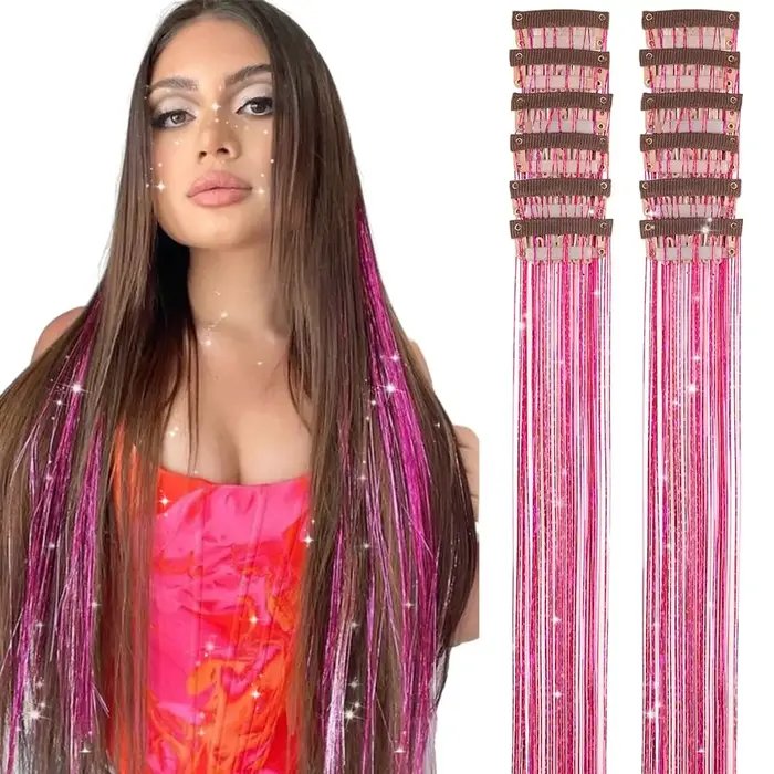 Extensions capillaires synthétiques brillantes pour femmes, 6 pièces, 50cm, Extensions capillaires p