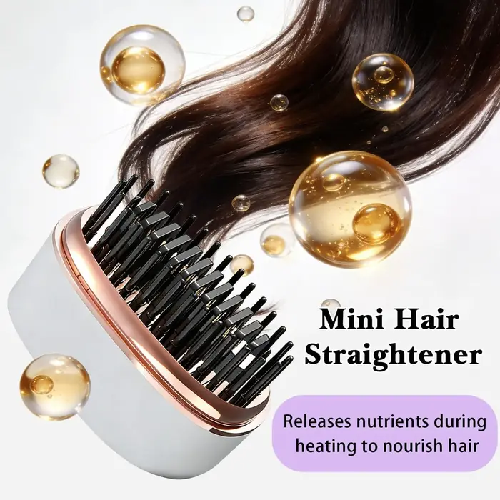 Mini brosse lissante sans fil rechargeable, peigne chauffant portable, chauffe rapide, 3 niveaux de