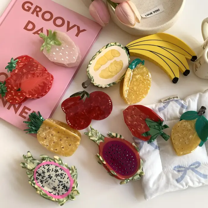Nouvelle pince à cheveux en acétate motif fruits d'été mignons (fraise
